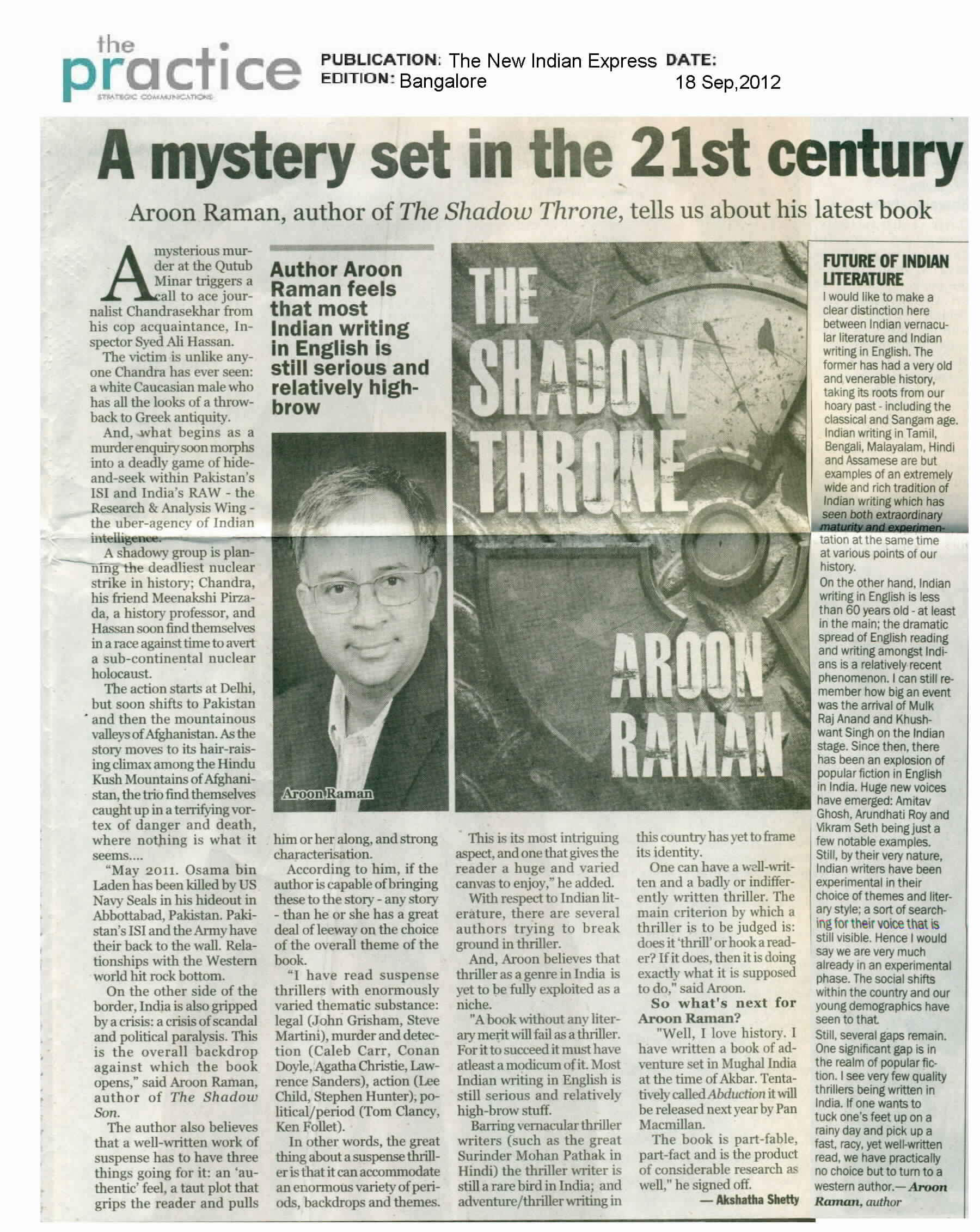 TST_A Mystery set in 21st century, The New Indian Express, 18 September, 2012